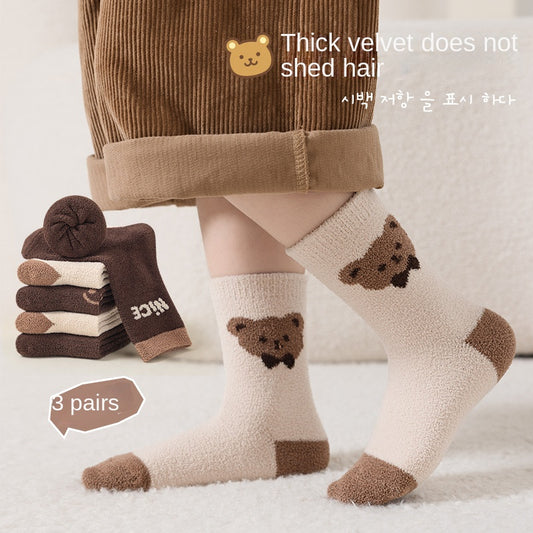 Children&#039;s Socks Winter Bear Warm Socks Plus Velvet Baby Floor Socks Non-Shedding Children&#039;s Thick Socks Class A Children&#039;s Socks