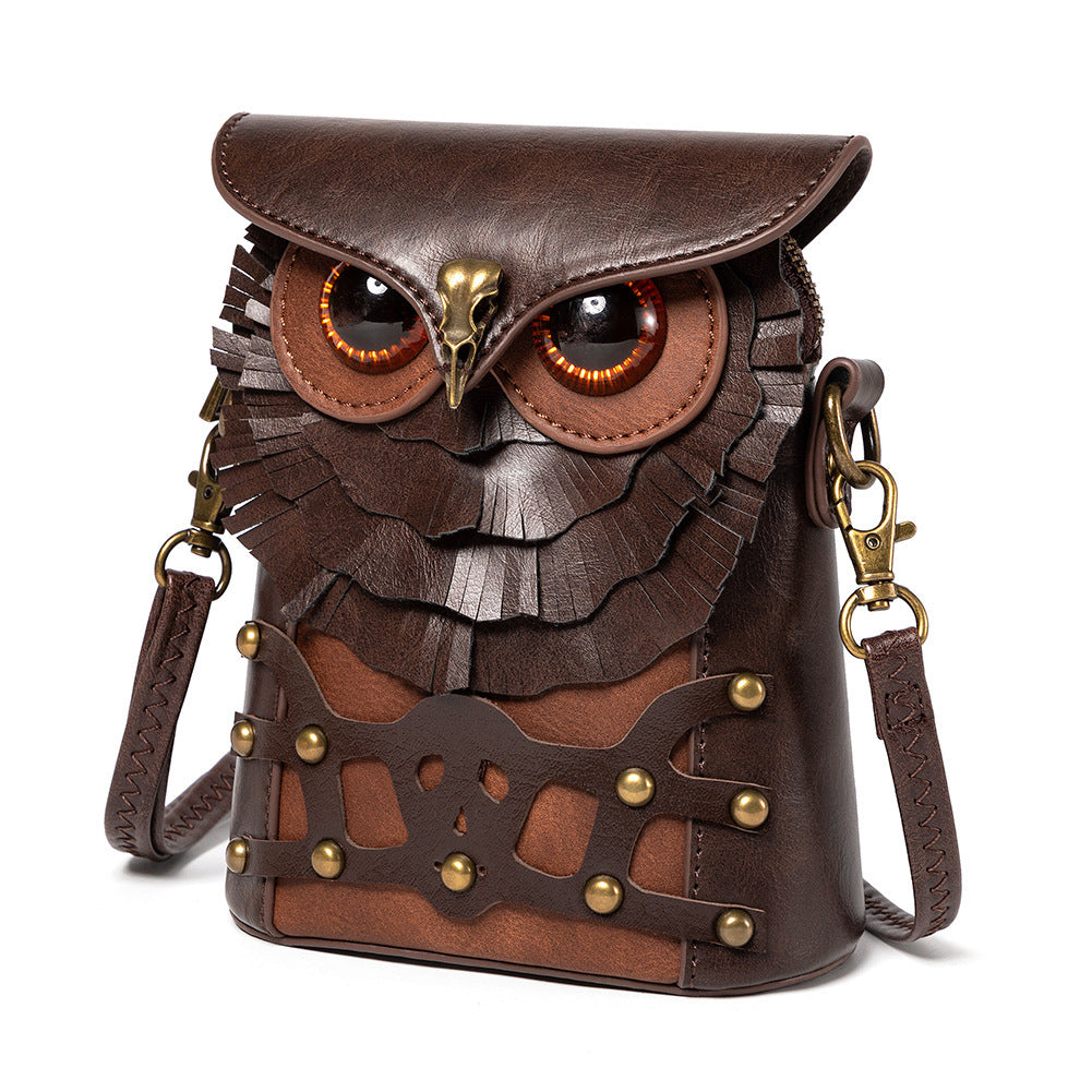 Medieval Colored Studded PU Leather Women&#039;s Shoulder Bag Medieval Steampunk Owl MINI Satchel