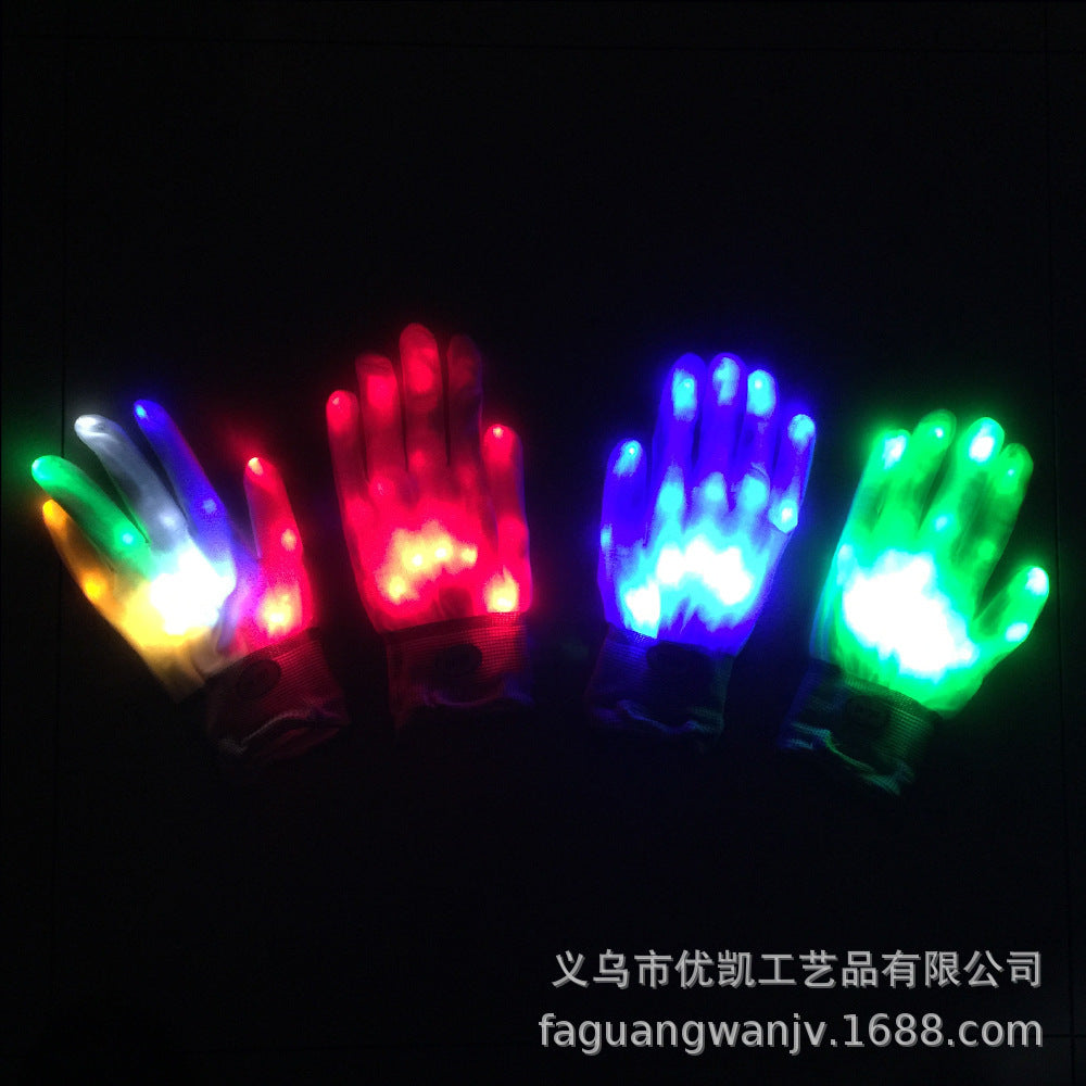 LED Glowing Show Gloves Novelty Hand Bone Glowing Gloves Rainbow Halloween Christmas Glowing Gift Gloves