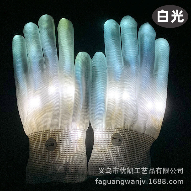 LED Glowing Show Gloves Novelty Hand Bone Glowing Gloves Rainbow Halloween Christmas Glowing Gift Gloves