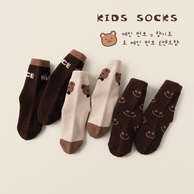 Children&#039;s Socks Winter Bear Warm Socks Plus Velvet Baby Floor Socks Non-Shedding Children&#039;s Thick Socks Class A Children&#039;s Socks