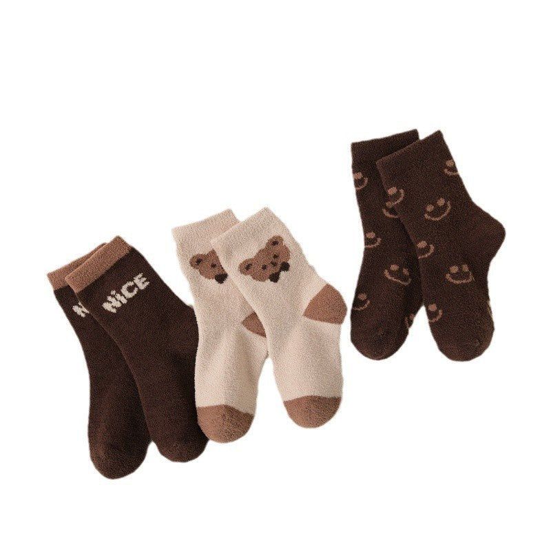 Children&#039;s Socks Winter Bear Warm Socks Plus Velvet Baby Floor Socks Non-Shedding Children&#039;s Thick Socks Class A Children&#039;s Socks